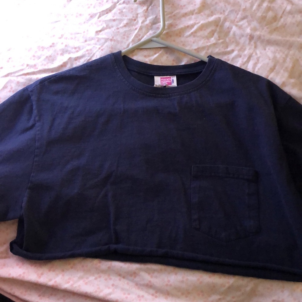 Vintage blue crop top front pocket